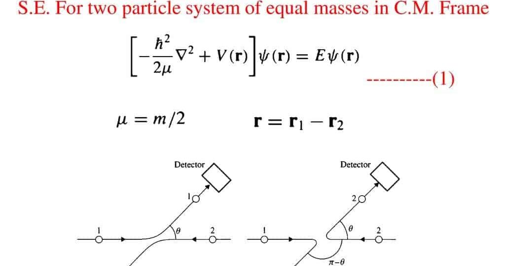 S.E. For two particle system of equal masses in C.M. Frame (1)